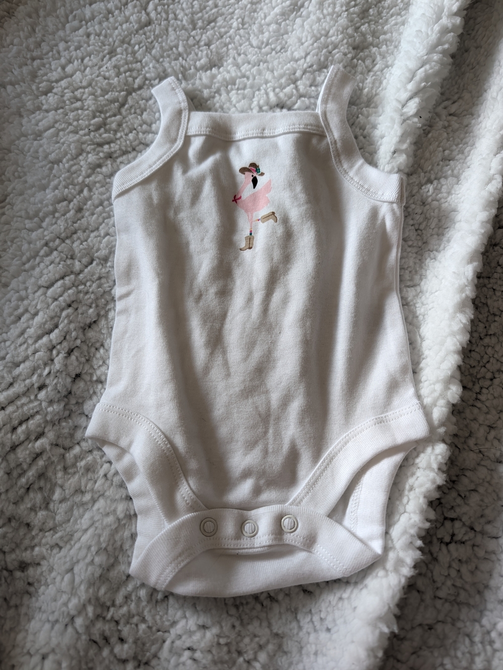 wonder nation White Tank Bodysuit with Pink Flamingo Embroidered Detail